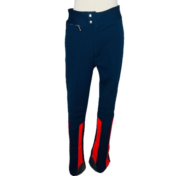 Salo Pants - Salo European Collection Navy Blue Red High Waisted 90s Women's Ski Pants Sz 34